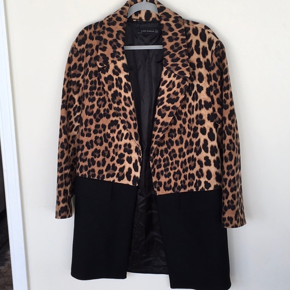 EUC Zara Leopard Colorblock Coat - Picture 3 of 6